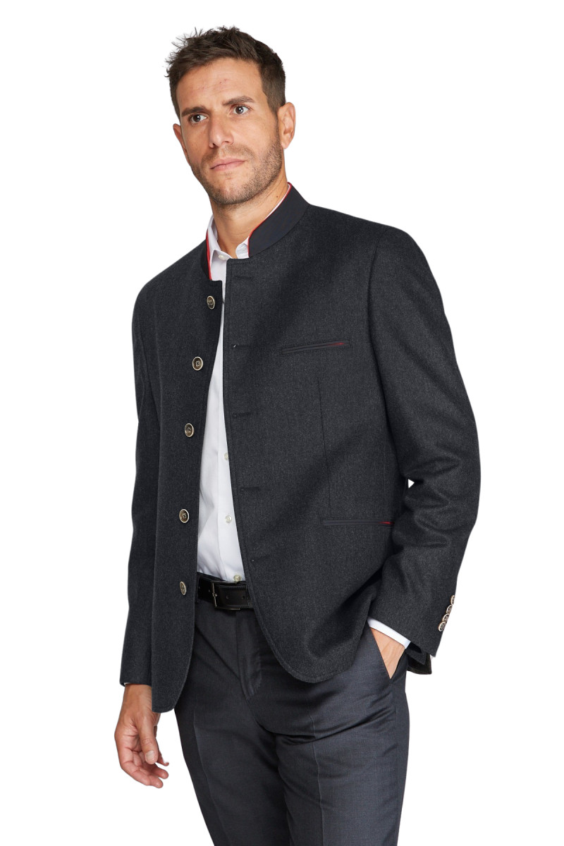 Veste col Mao en pure laine flanelle