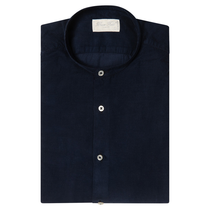 Chemise cintrée en velours col mao