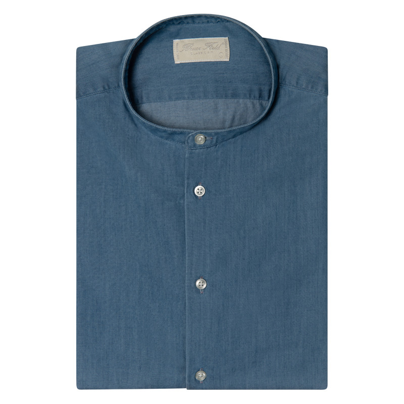 Chemise Max droite col Mao pur coton denim