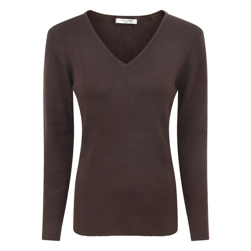 Pull Venezia Col V Côtelé en pure Laine Mérinos