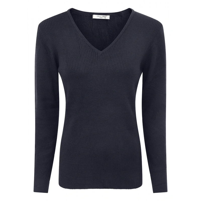 Pull Venezia Col V Côtelé en pure Laine Mérinos