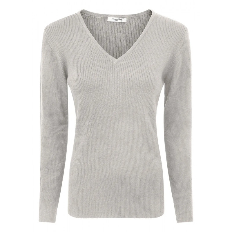 Pull Venezia Col V Côtelé en pure Laine Mérinos