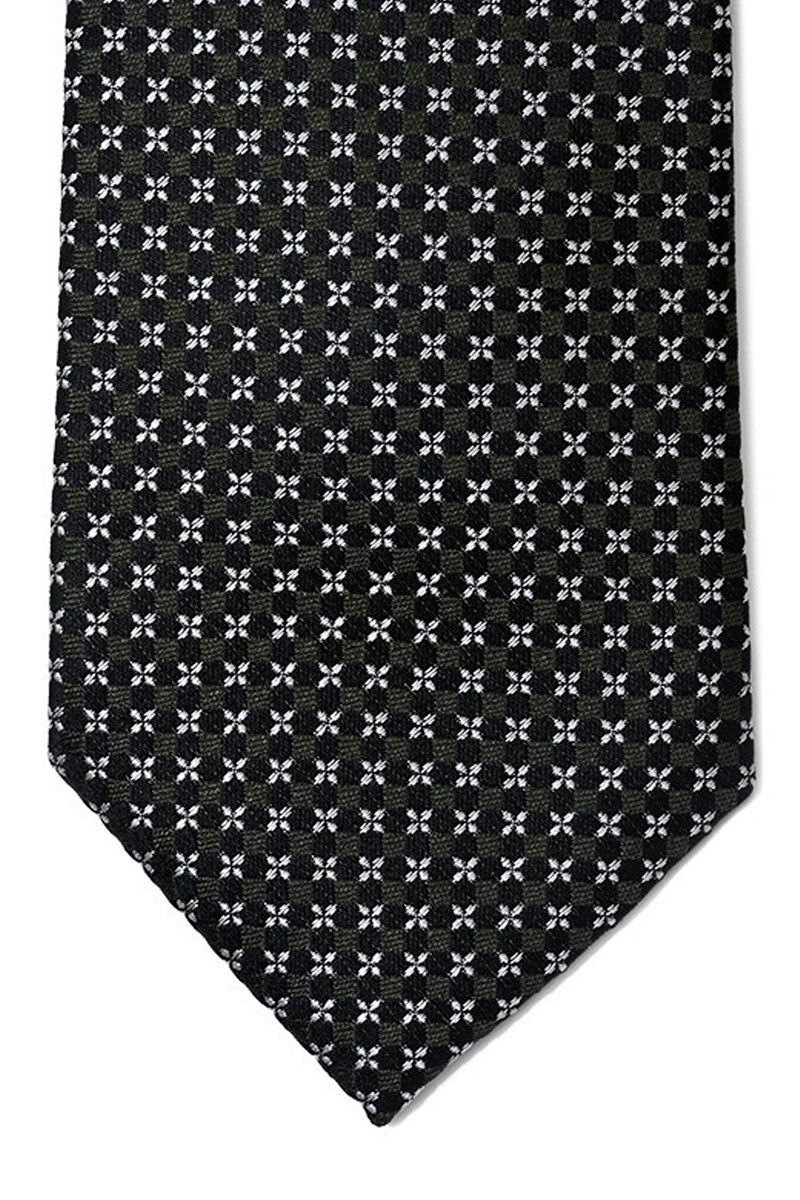 Cravate pure soie noire à puces argent