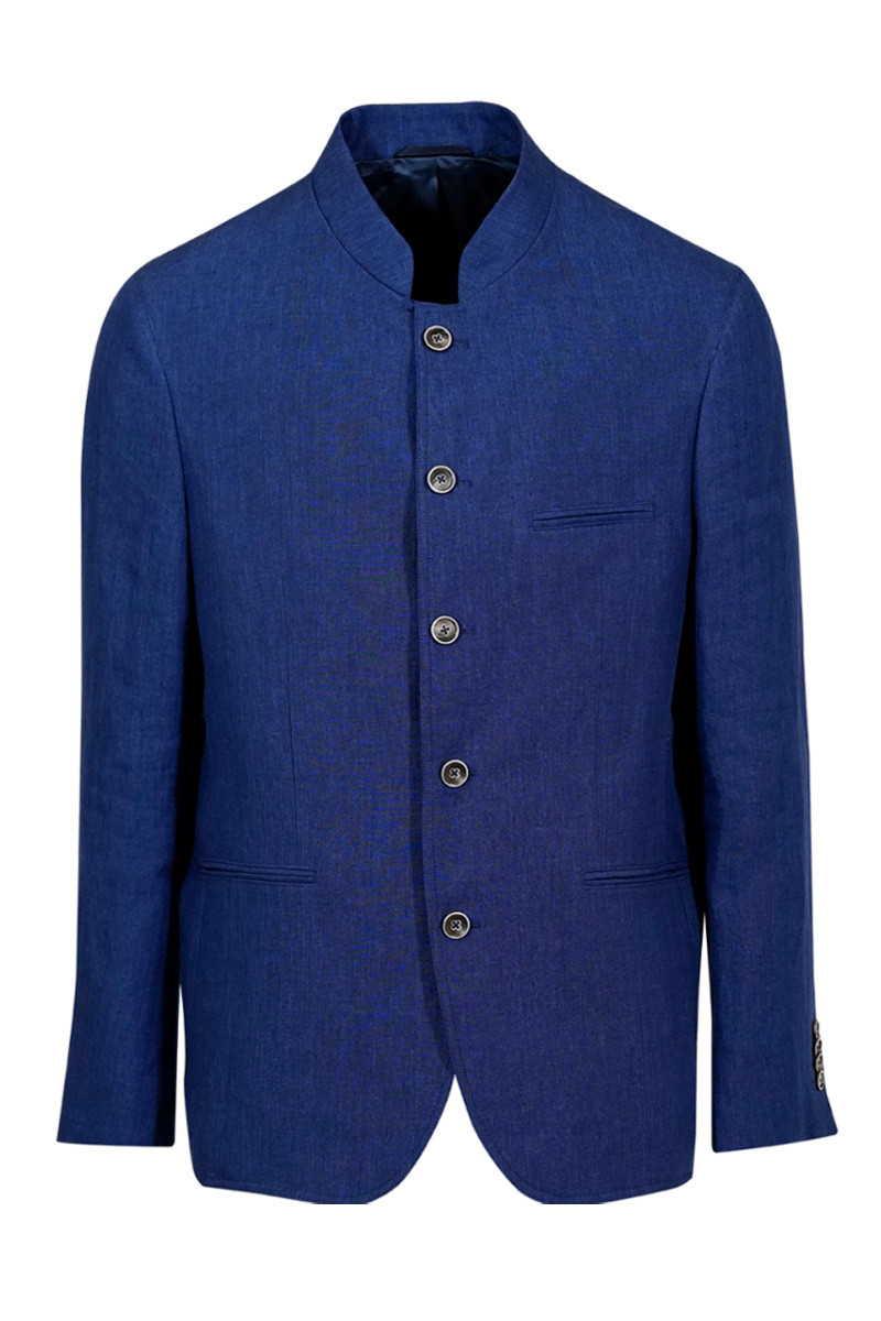 Veste ajustée pur lin épais col Mao