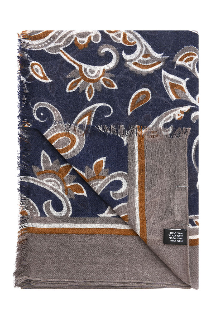 Écharpe mixte en pure laine à motifs imprimés | Bruce Field