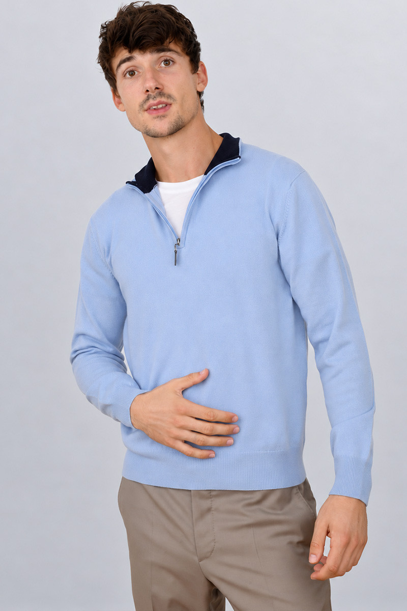 Pull zippé homme laine et cachemire Milo Bicolore | Bruce Field