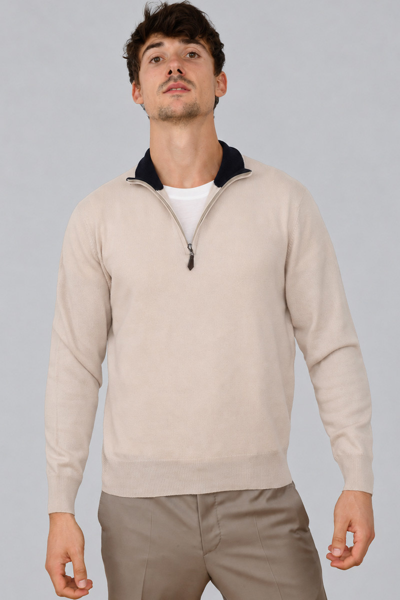 Pull zippé homme laine et cachemire Milo Bicolore | Bruce Field