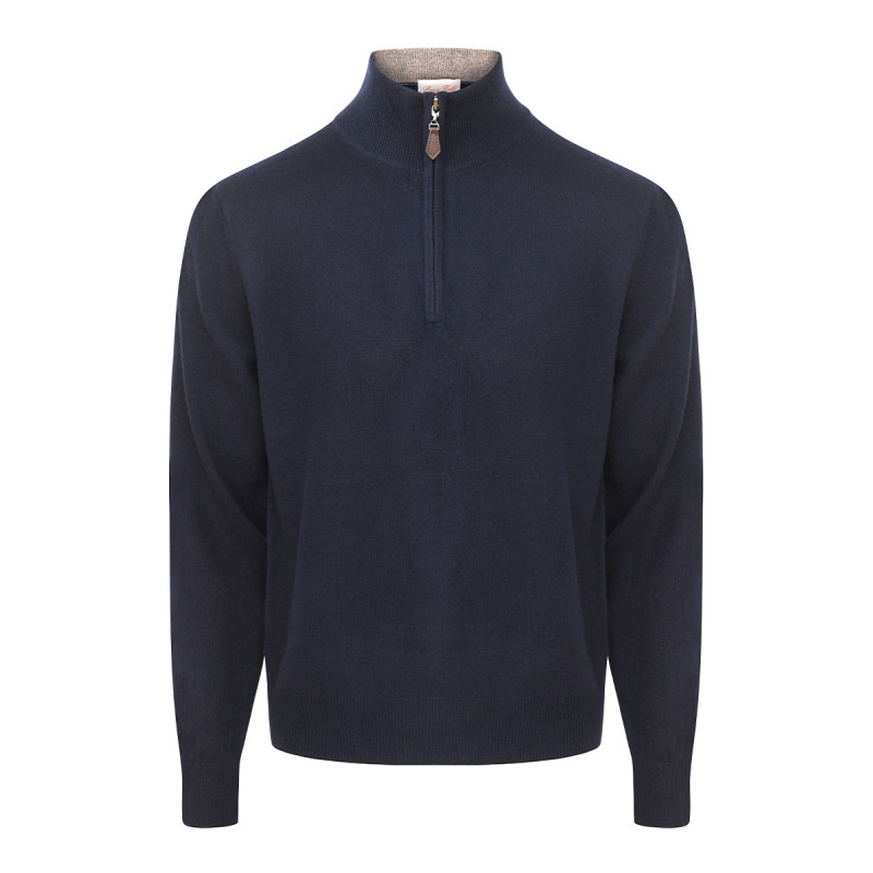 Polo Zippe laine et cachemire homme Bicolore