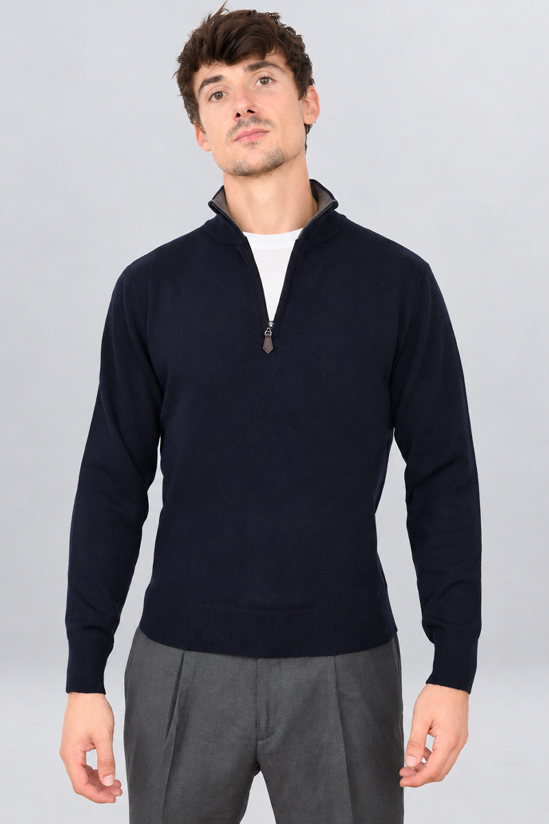 Pull zippé homme laine et cachemire Milo Bicolore | Bruce Field