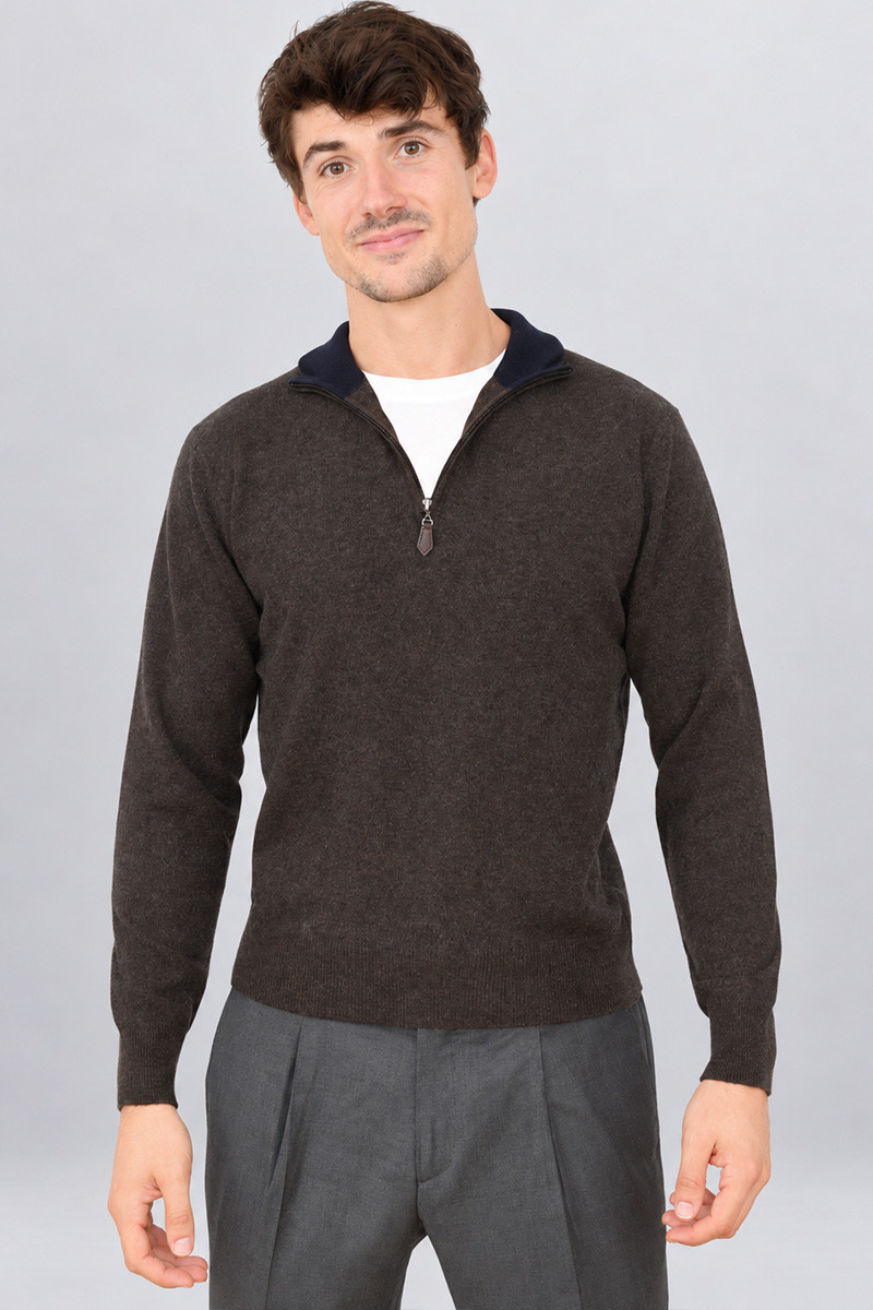 Pull zippé homme laine et cachemire Milo Bicolore | Bruce Field