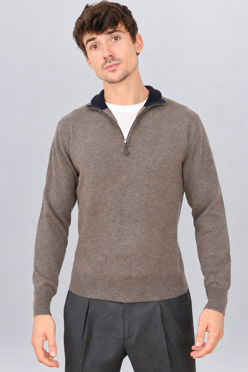 Pull zippé homme laine et cachemire Milo Bicolore | Bruce Field