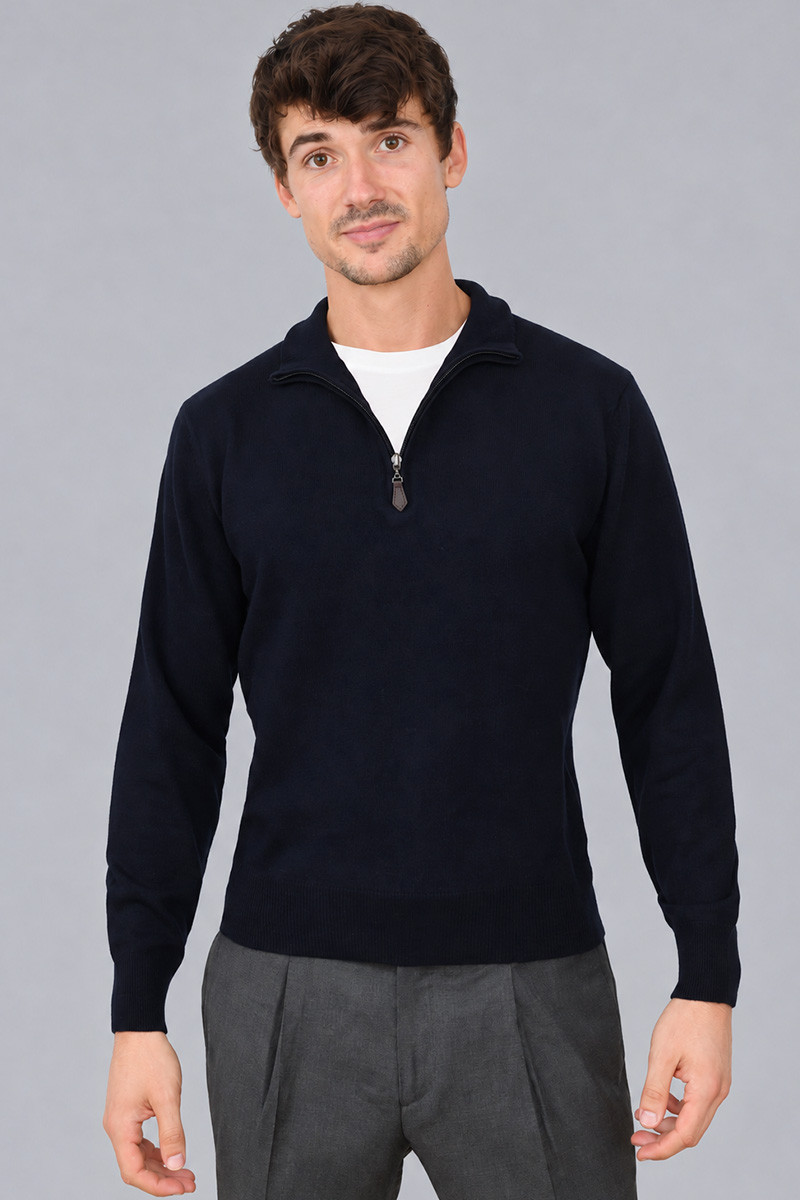 Pull Milo zippé homme en laine fine et cachemire | Bruce Field