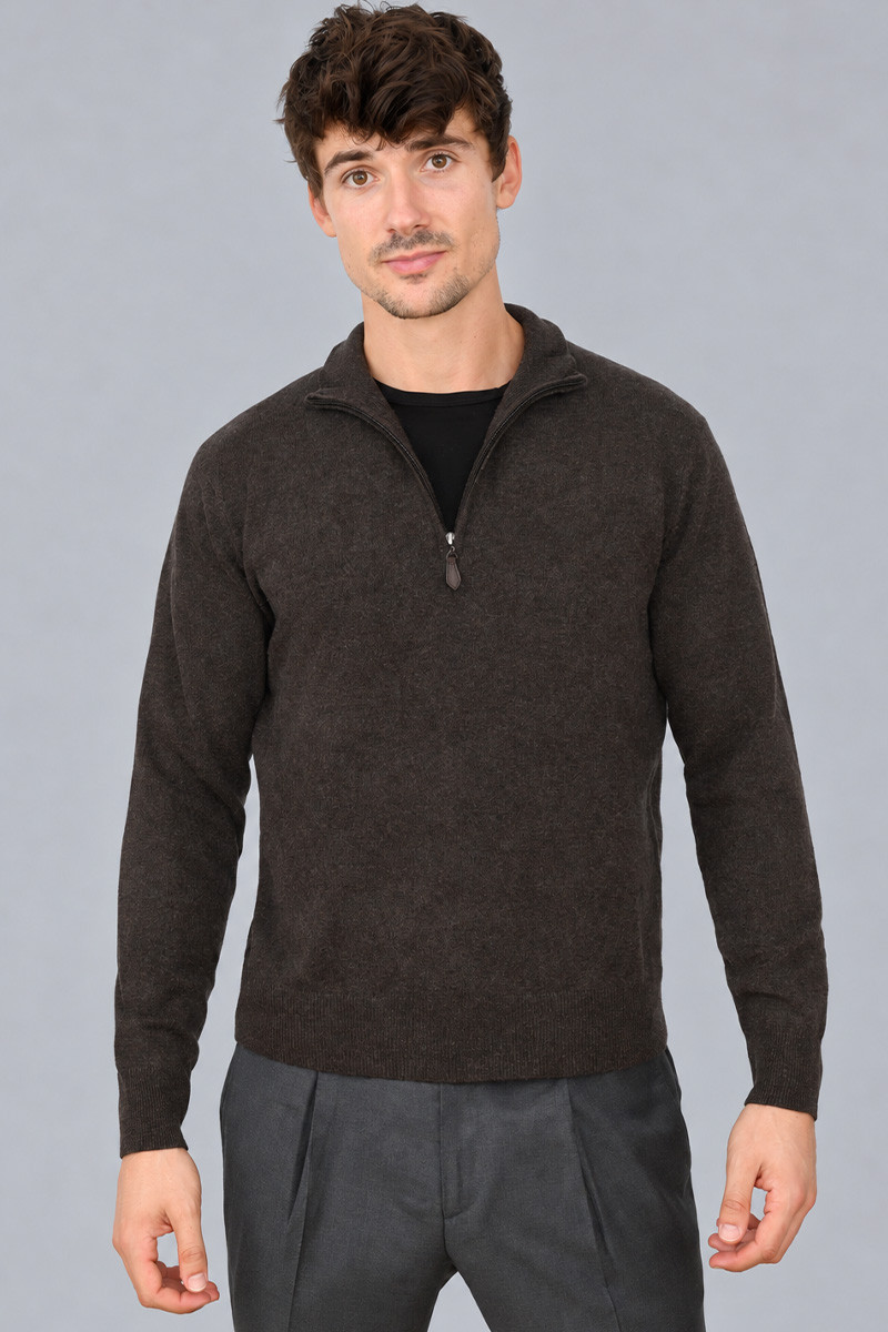 Pull Milo zippé homme en laine fine et cachemire | Bruce Field