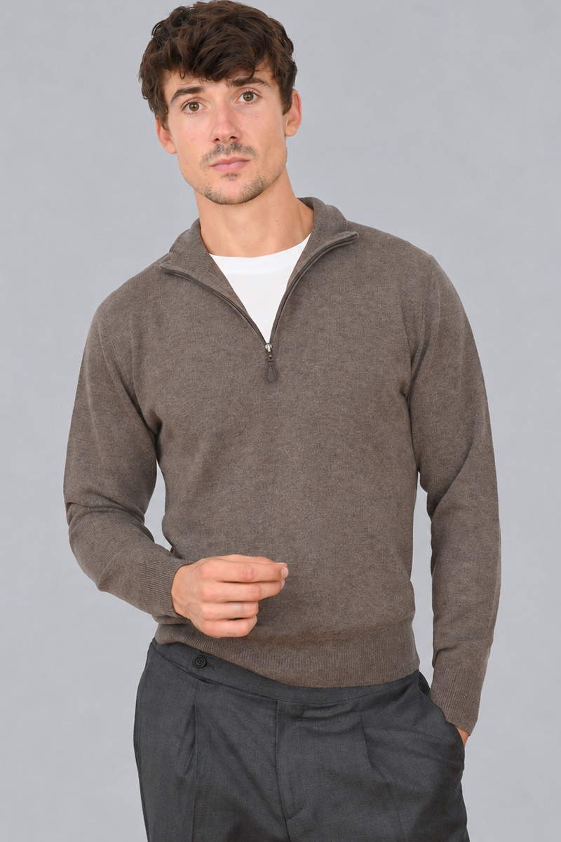 Pull Milo zippé homme en laine fine et cachemire | Bruce Field