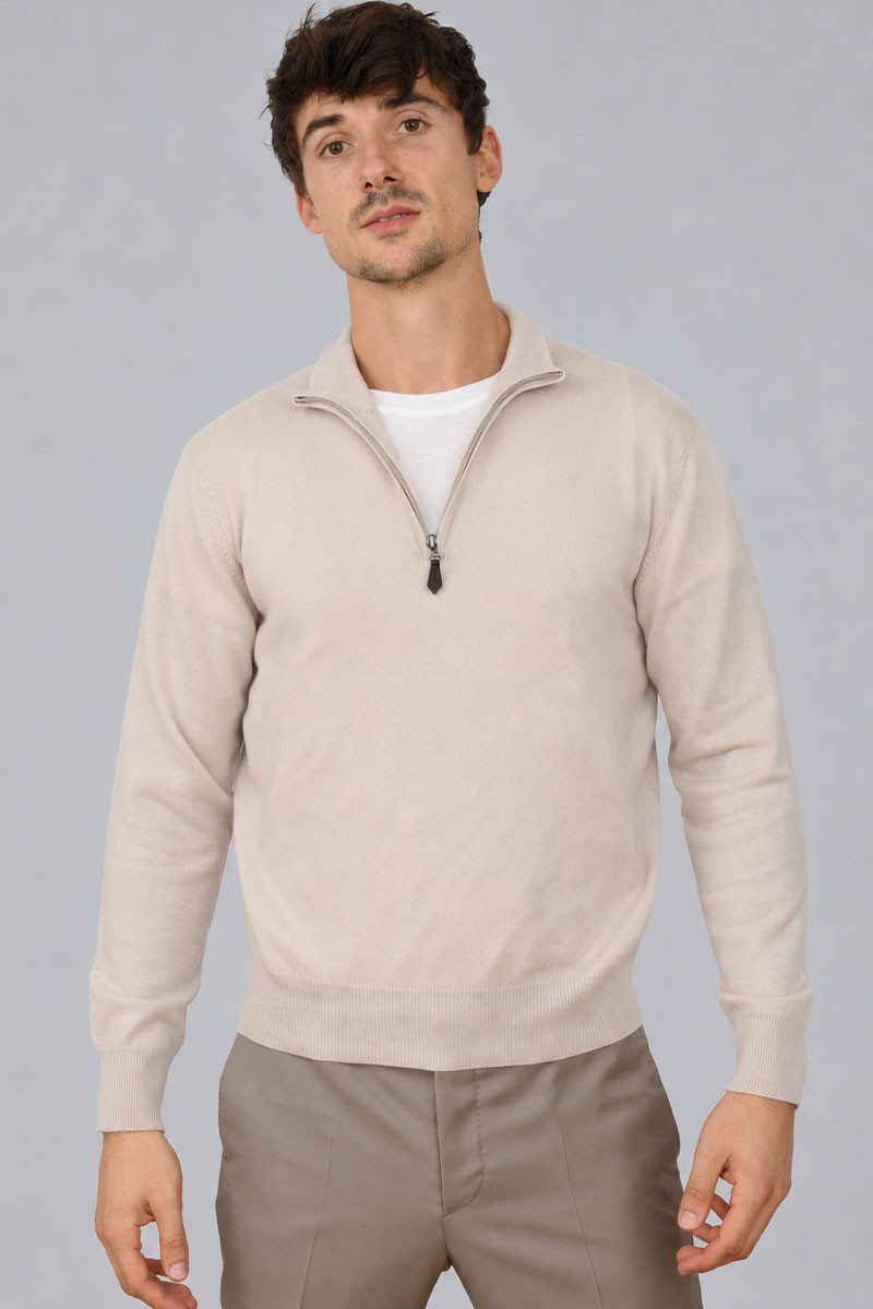 Pull Milo zippé homme en laine fine et cachemire | Bruce Field