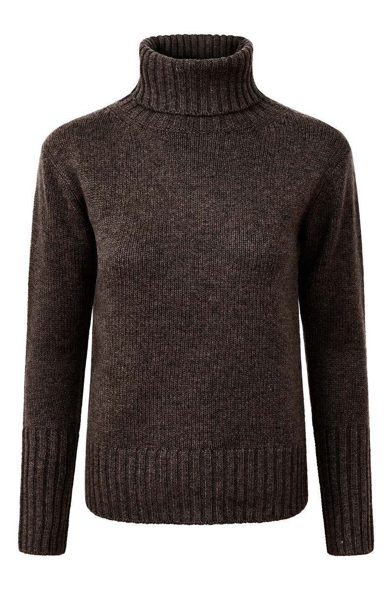 Pull femme col roulé en pure cachemire épais jauge 3