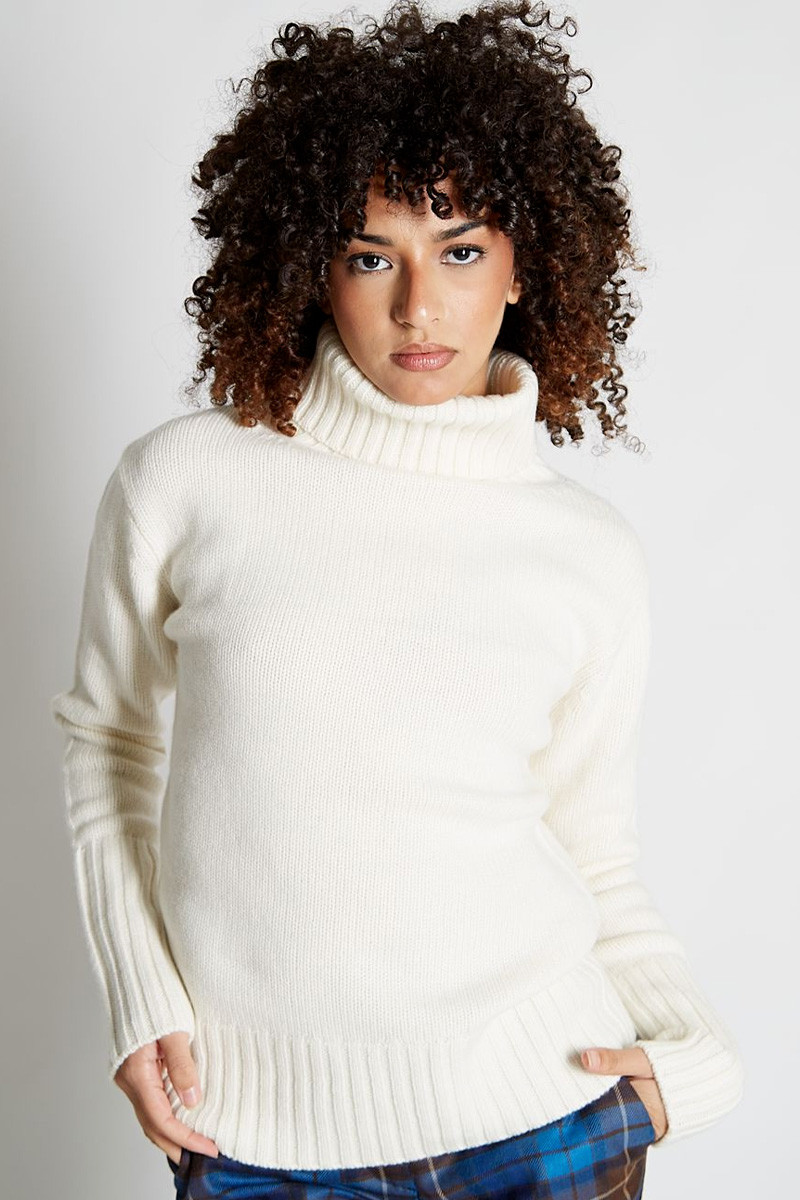 Pull femme col roulé en pure cachemire épais jauge 3