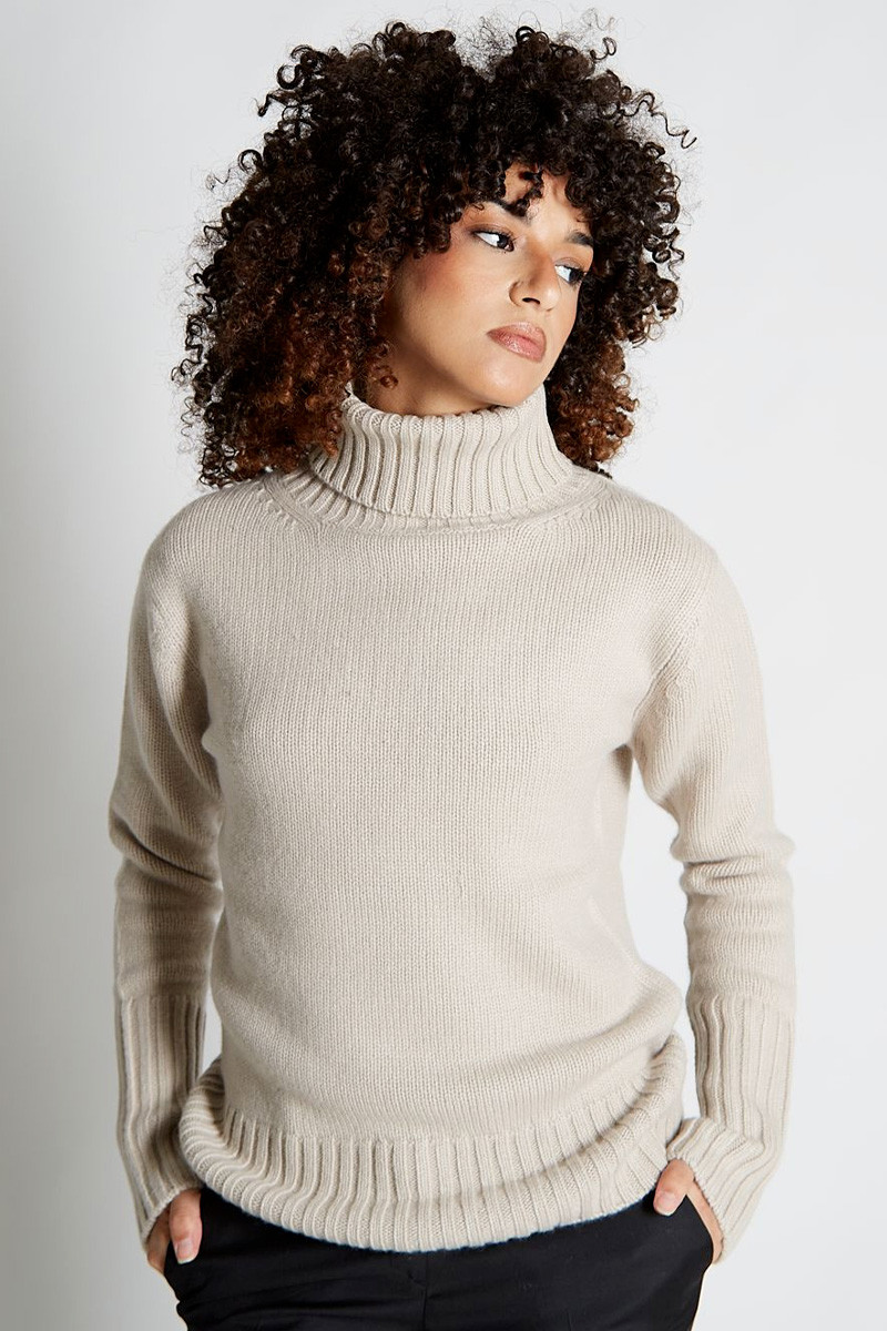 Pull femme col roulé en pure cachemire épais jauge 3